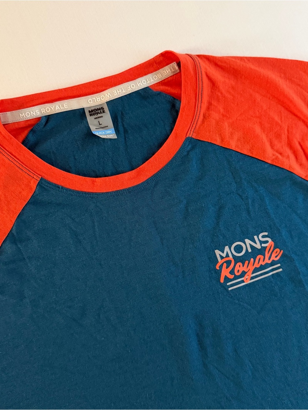 Mons Royale Tarn Freeride Raglan Men L SLIM Merino Wool Blend 3/4 Sleeve Shirt
